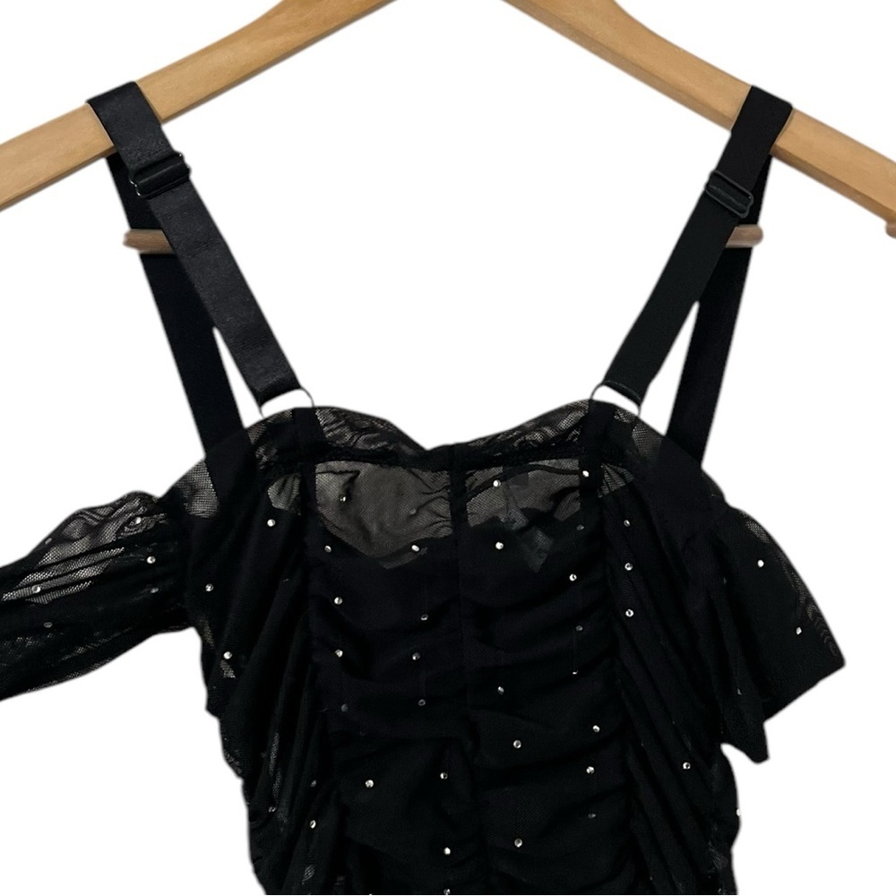 DANIELLE GUIZIO Lynx Rhinestone Crystal Mesh Ruched Mini Dress - Picture 4 of 8